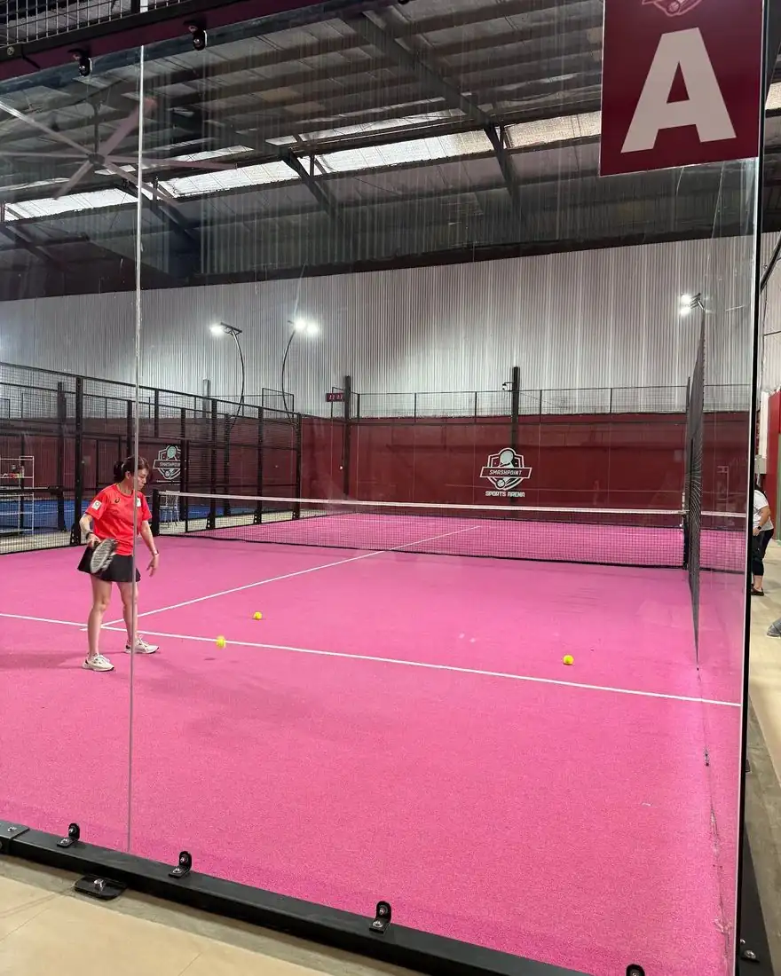 Pink padel court A at Smashpoint Sports Arena